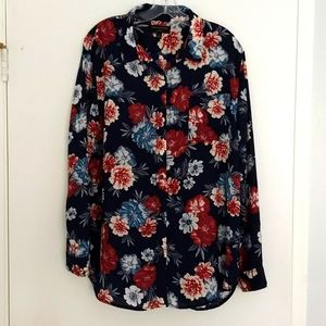 Floral Women's Top - Navy, Red, and White